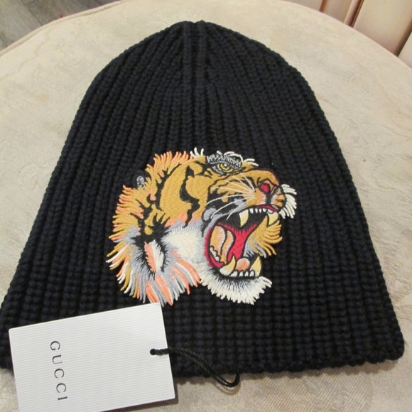 new GUCCI black WOOL Tiger Supreme beanie Sz M - Picture 12 of 13